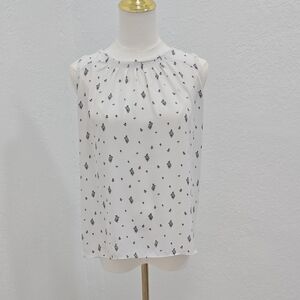 LOFT White Sleeveless Gathered-Neck Printed Camisole
